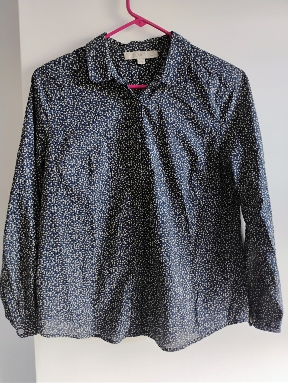 LOFT Navy and Cream Tiny Floral Button-Down Shirt